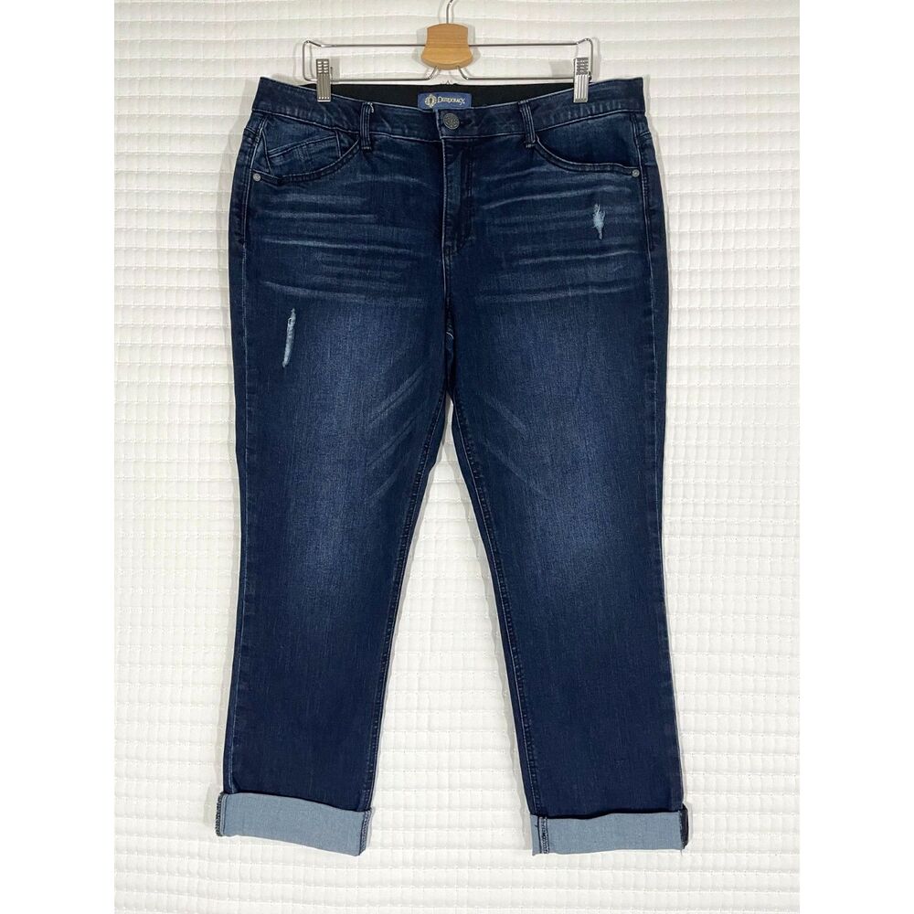 Democracy AB Solution Crop Jeans Size 16 Dark Blue Stretch Cuffed Casual Womens